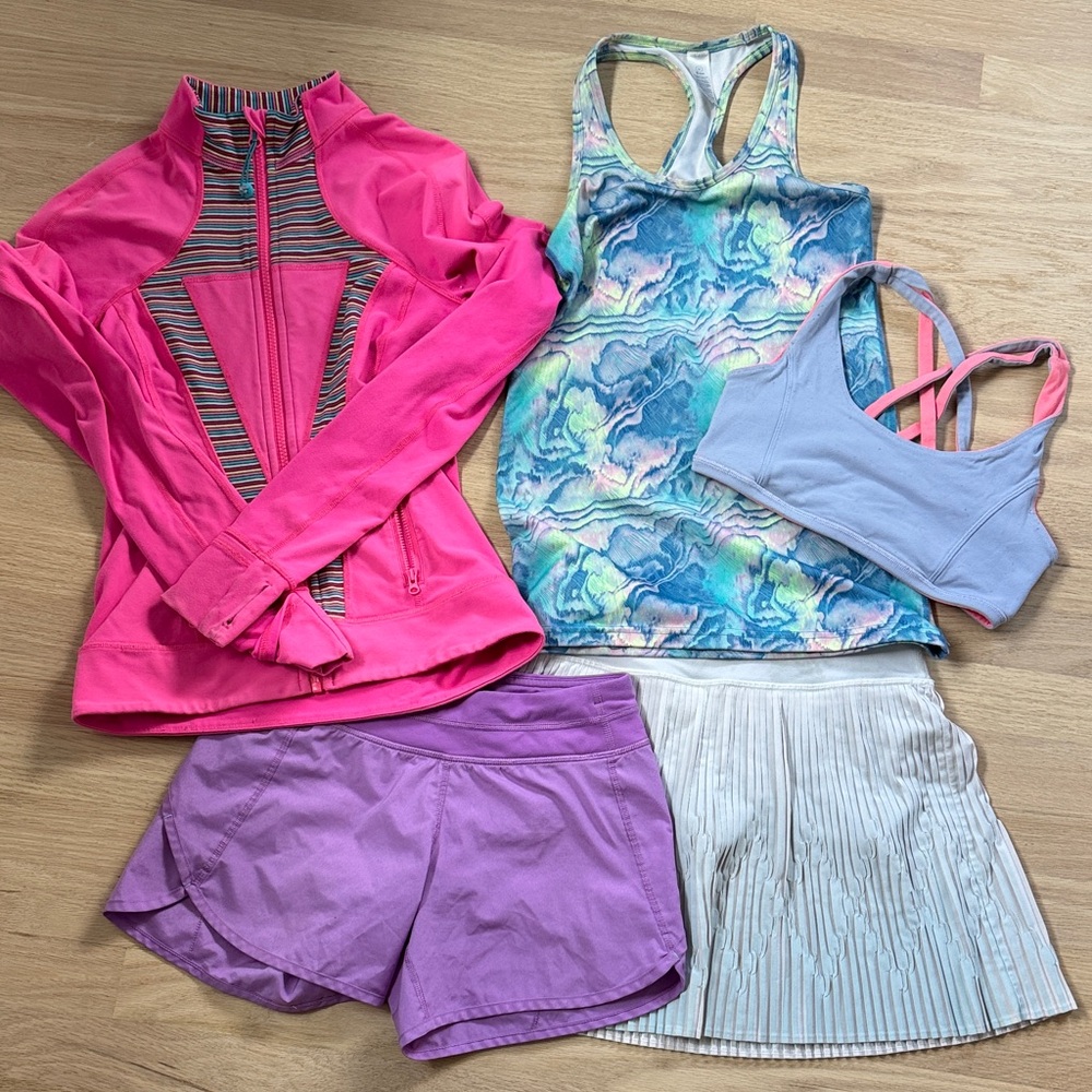Iviva activewear set with jacket, tank, sports bra, skirt & shorts - size 12